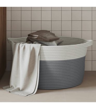 vidaXL Storage Basket Grey and White Ø40x25 cm Cotton — Size: 40 x 25 cm — V0672156361