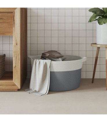 vidaXL Storage Basket Grey and White Ø40x25 cm Cotton — Size: 40 x 25 cm — V0672156361