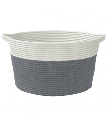 vidaXL Storage Basket Grey and White Ø40x25 cm Cotton — Size: 40 x 25 cm — V0672156361