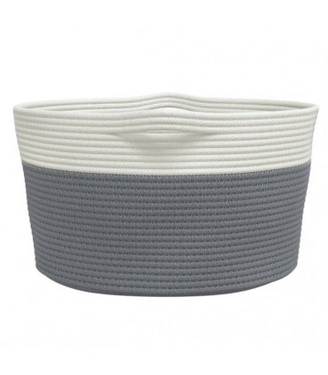 vidaXL Storage Basket Grey and White Ø40x25 cm Cotton — Size: 40 x 25 cm — V0672156361