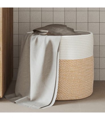 vidaXL Storage Basket Brown and White Ø40x35 cm Cotton — Size: 40 x 35 cm