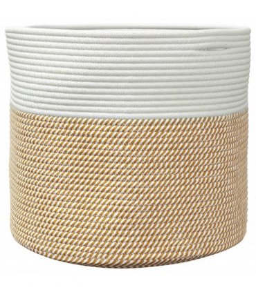 vidaXL Storage Basket Brown and White Ø40x35 cm Cotton — Size: 40 x 35 cm
