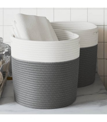 vidaXL Storage Baskets 2 pcs Grey and White Ø28x28 cm Cotton — Size: 28 x 28 cm — V0672156363