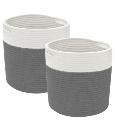 vidaXL Storage Baskets 2 pcs Grey and White Ø28x28 cm Cotton — Size: 28 x 28 cm — V0672156363
