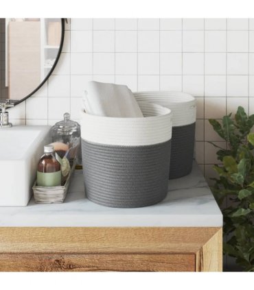 vidaXL Storage Baskets 2 pcs Grey and White Ø28x28 cm Cotton — Size: 28 x 28 cm — V0672156363