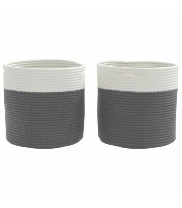 vidaXL Storage Baskets 2 pcs Grey and White Ø28x28 cm Cotton — Size: 28 x 28 cm — V0672156363