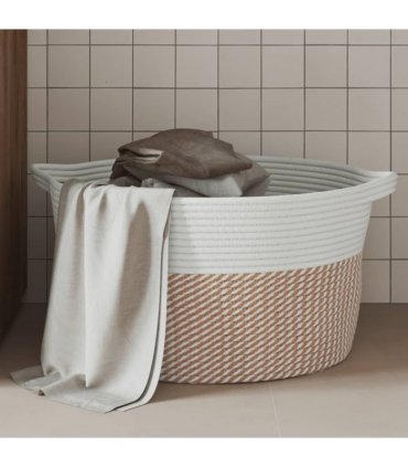 vidaXL Storage Basket Brown and White Ø40x25 cm Cotton — Size: 40 x 25 cm
