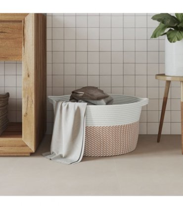 vidaXL Storage Basket Brown and White Ø40x25 cm Cotton — Size: 40 x 25 cm