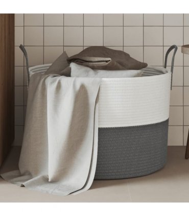 vidaXL Storage Basket Grey and White Ø51x33 cm Cotton — Size: 51 x 33 cm — V0672156365