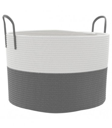 vidaXL Storage Basket Grey and White Ø51x33 cm Cotton — Size: 51 x 33 cm — V0672156365