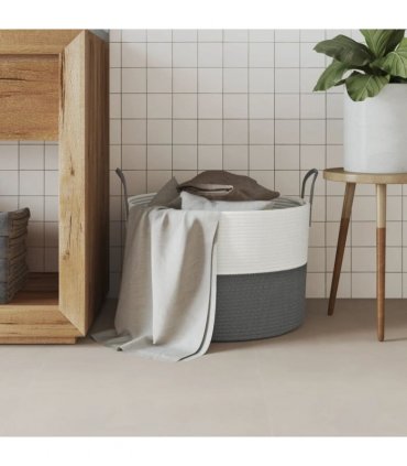 vidaXL Storage Basket Grey and White Ø51x33 cm Cotton — Size: 51 x 33 cm — V0672156365