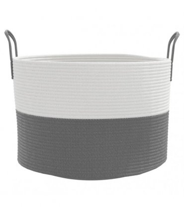 vidaXL Storage Basket Grey and White Ø51x33 cm Cotton — Size: 51 x 33 cm — V0672156365