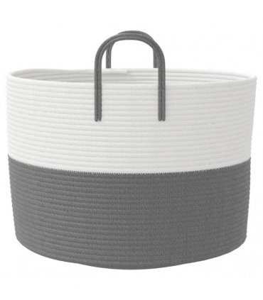 vidaXL Storage Basket Grey and White Ø51x33 cm Cotton — Size: 51 x 33 cm — V0672156365