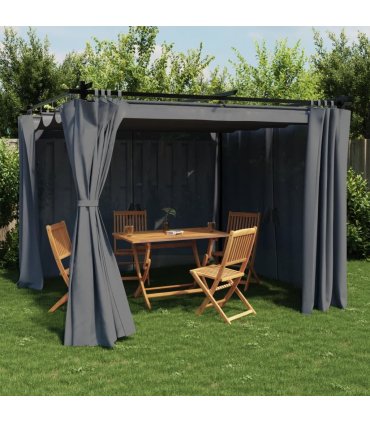 vidaXL Gazebo with Curtains Anthracite 3x3 m Steel — Size: 3 x 3 m