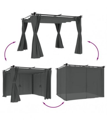 vidaXL Gazebo with Curtains Anthracite 3x3 m Steel — Size: 3 x 3 m