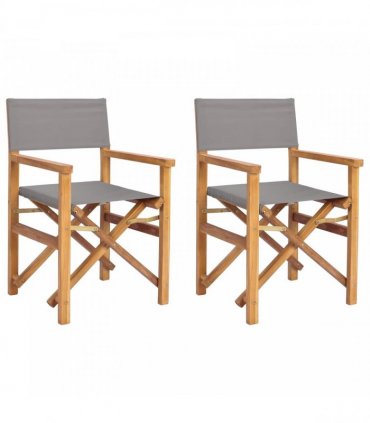 vidaXL Director Chair Brown and Light Grey Solid Teak Wood