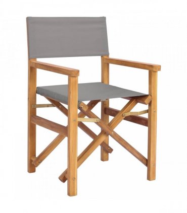 vidaXL Director Chair Brown and Light Grey Solid Teak Wood