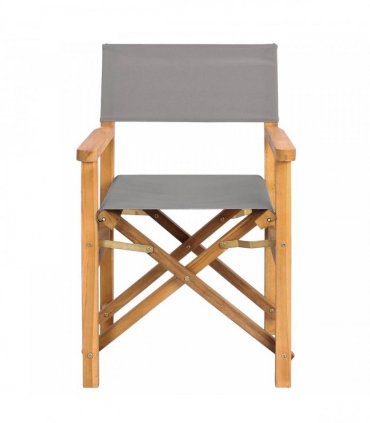 vidaXL Director Chair Brown and Light Grey Solid Teak Wood