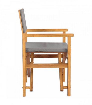 vidaXL Director Chair Brown and Light Grey Solid Teak Wood