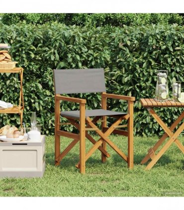 vidaXL Director Chair Brown and Light Grey Solid Teak Wood — V0672156667