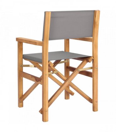 vidaXL Director Chair Brown and Light Grey Solid Teak Wood — V0672156667