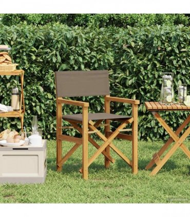 vidaXL Director Chair Brown and Taupe Solid Teak Wood