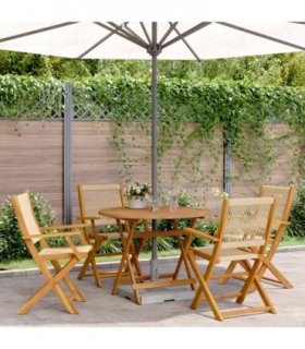 vidaXL 5 Piece Garden Dining Set Beige Polypropylene and Solid Wood — Size: 90 x 75 cm