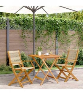 vidaXL Bistro Set | Beige | Solid Acacia Wood and Polypropylene | 2-seater — Size: 70 x 70 x 75 cm