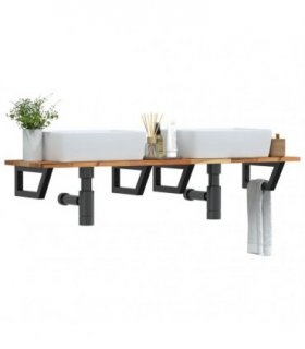 vidaXL Basin Shelf Wall Mounted Steel and Solid Wood Aca — Colour: dark brown and black, Size: 120 x 40 x 2 cm, Model: trapezium