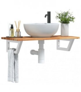 vidaXL Basin Shelf Wall Mounted Steel and Solid Wood Acac — Colour: dark brown and black, Size: 80 x 40 x 2 cm, Model: trapezium