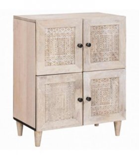 vidaXL Sideboard Bleached White 60 x 33 x 75 cm Solid Mango Wood — Colour: White (bleached finish)