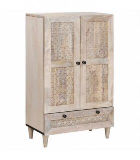 vidaXL Highboard White 60 x 33 x 100 cm Solid mango wood — Colour: White (bleached finish)