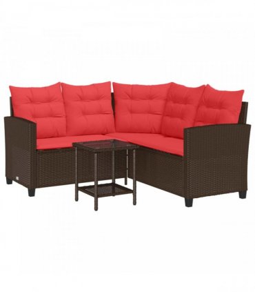 vidaXL Outdoor Sofa Set with Cushion 2 pcs Brown and Red Poly Rattan