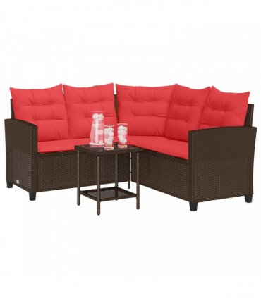 vidaXL Outdoor Sofa Set with Cushion 2 pcs Brown and Red Poly Rattan