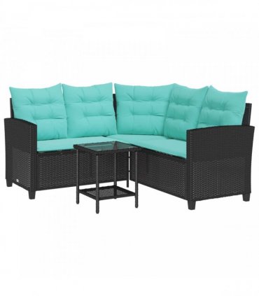 vidaXL Garden Sofa with Cushion 2 pcs Black and Turquoise Poly rattan