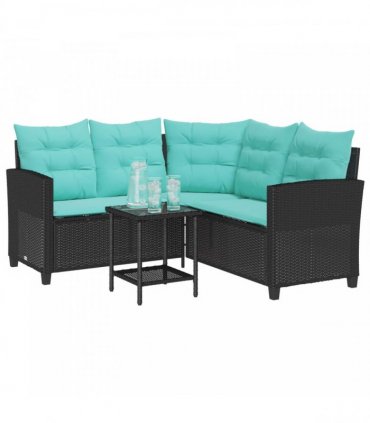vidaXL Garden Sofa with Cushion 2 pcs Black and Turquoise Poly rattan