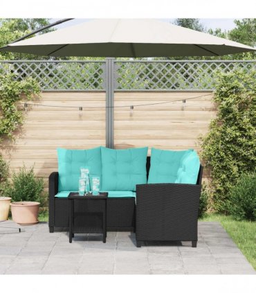 vidaXL Garden Sofa with Cushion 2 pcs Black and Turquoise Poly rattan