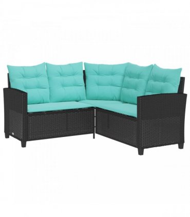 vidaXL Garden Sofa with Cushion 2 pcs Black and Turquoise Poly rattan