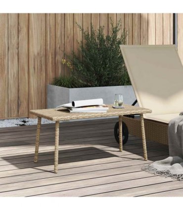 vidaXL Garden Coffee Table Rectangular Beige 80x40x37 cm Poly Rattan — Size: 80 x 40 x 37 cm