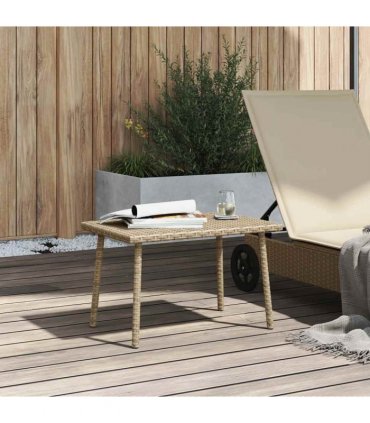 vidaXL Garden Coffee Table Rectangular Beige 60x40x37 cm Poly Rattan — Size: 60 x 40 x 37 cm