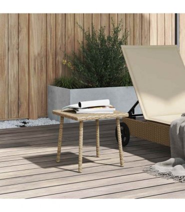 vidaXL Garden Coffee Table Rectangular Beige 40x40x37 cm Poly Rattan — Size: 40 x 40 x 37 cm