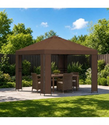 vidaXL Gazebo 3 x 3 m Brown Polyester and Steel 190 gsm — Model: without sidewall