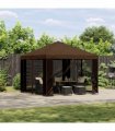 vidaXL Garden Gazebo with Sidewalls 3 x 3 m Brown Polyester and Steel — Model: with 4 sidewalls