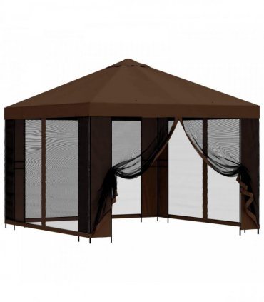 vidaXL Garden Gazebo with Sidewalls 3 x 3 m Brown Polyester and Steel — Model: with 4 sidewalls