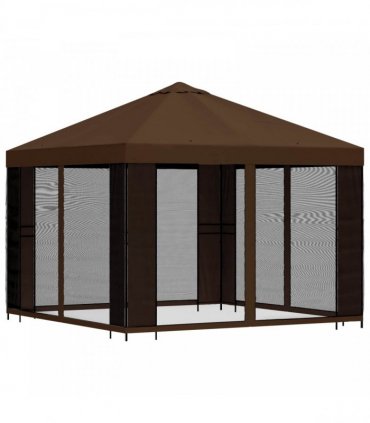 vidaXL Garden Gazebo with Sidewalls 3 x 3 m Brown Polyester and Steel — Model: with 4 sidewalls