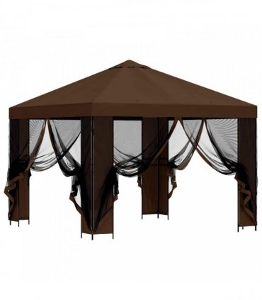 vidaXL Garden Gazebo with Sidewalls 3 x 3 m Brown Polyester and Steel — Model: with 4 sidewalls