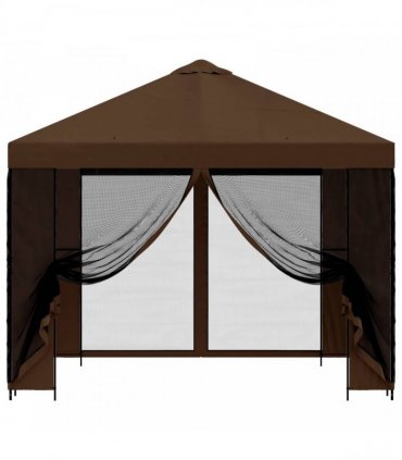 vidaXL Garden Gazebo with Sidewalls 3 x 3 m Brown Polyester and Steel — Model: with 4 sidewalls