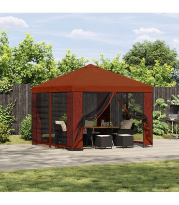 vidaXL Garden Gazebo with Sidewalls 3 x 3 m Terracotta — Model: with 4 sidewalls
