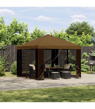 vidaXL Garden Gazebo with Sidewalls 3 x 3 m Taupe Polyester and Steel — Model: with 4 sidewalls