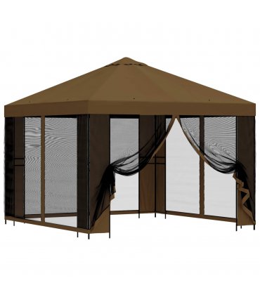 vidaXL Garden Gazebo with Sidewalls 3 x 3 m Taupe Polyester and Steel — Model: with 4 sidewalls